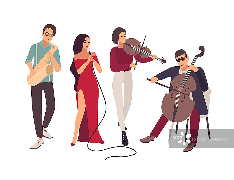 在舞台上表演的爵士或布鲁斯乐队图片素材