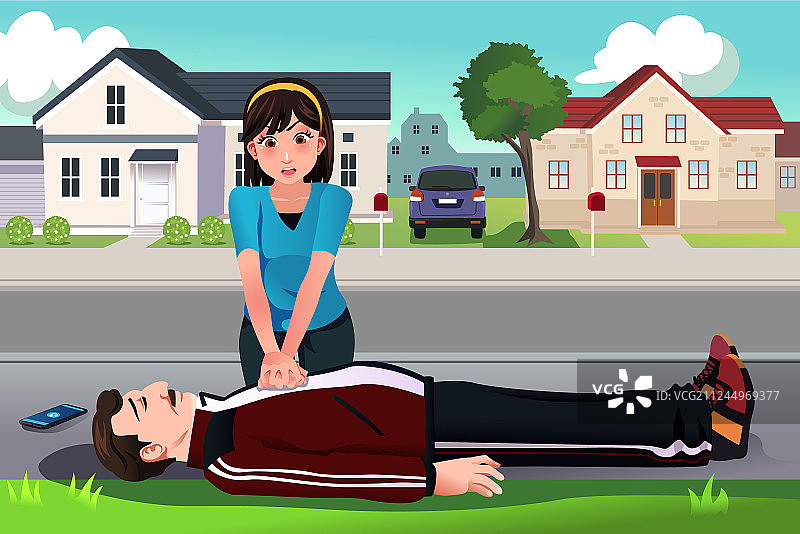 青少年为中年男人做心肺复苏图片素材