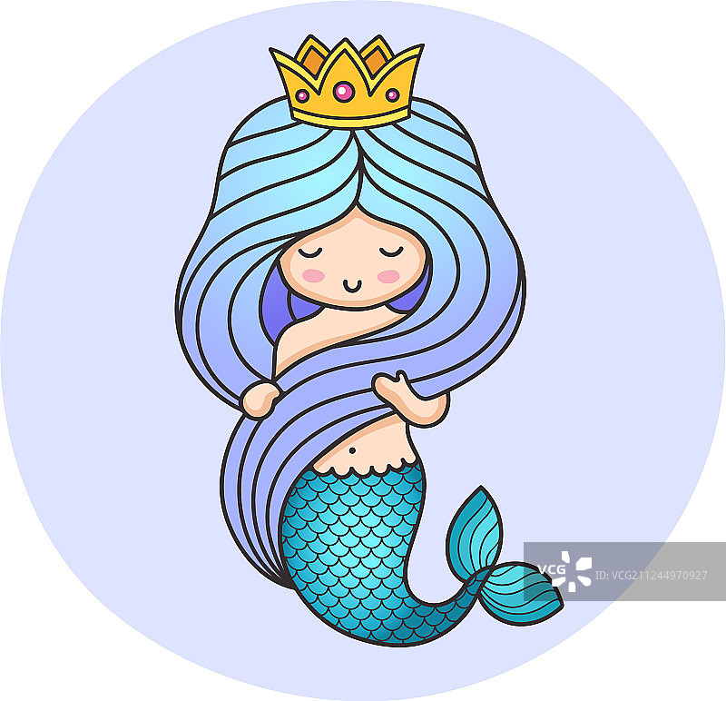 戴皇冠的长发美人鱼公主图片素材