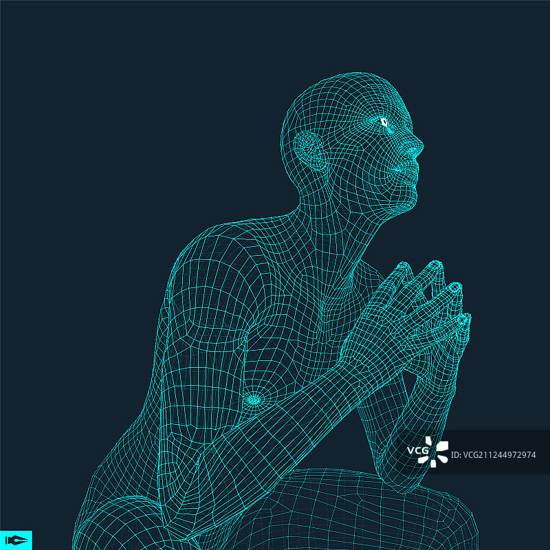 沉思者姿势男人的3D模型图片素材