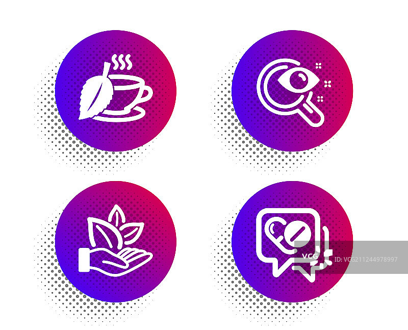 视力测试、有机产品和薄荷茶图标图片素材