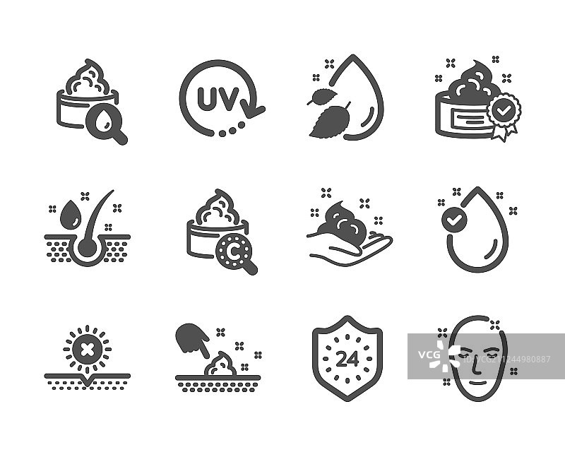 美容图标套装，如防晒、皮肤保湿图片素材