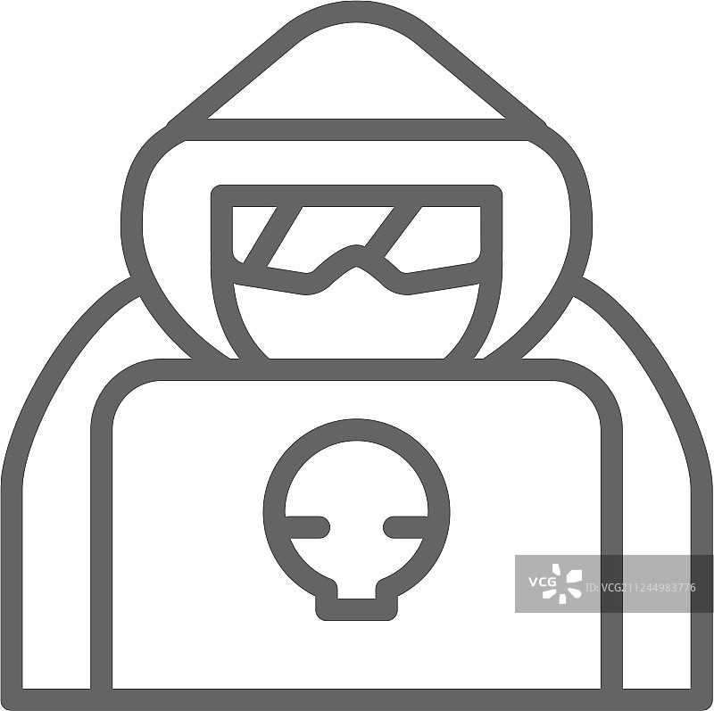 使用笔记本电脑的电脑黑客间谍代理人线条图标图片素材