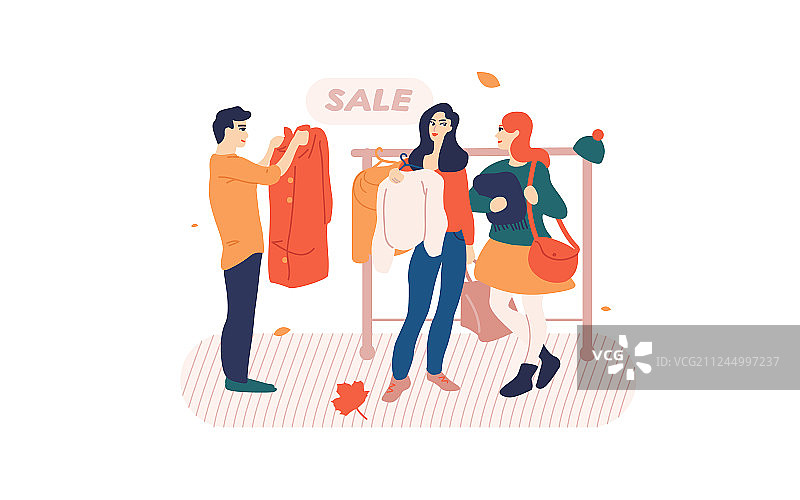 人们在商店的架子上浏览衣服图片素材