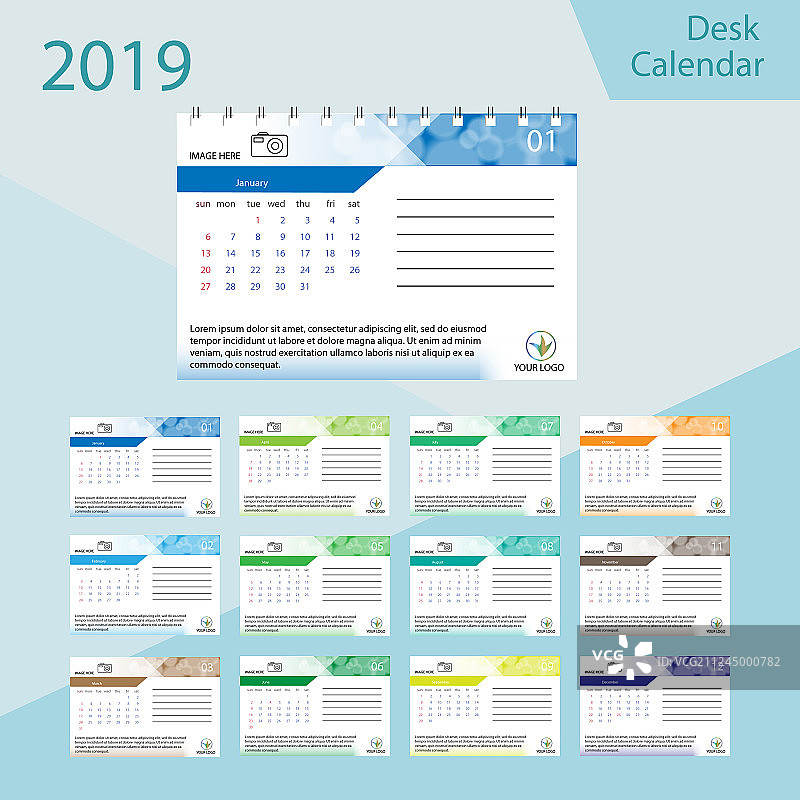 2019年简约彩色渐变风台历图片素材