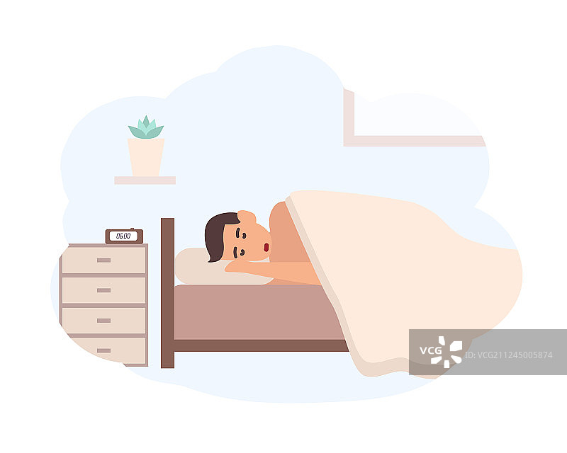 年轻男人在床头柜旁睡觉图片素材