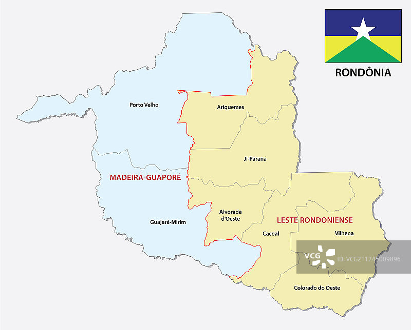 带有旗帜的朗多尼亚行政地图图片素材