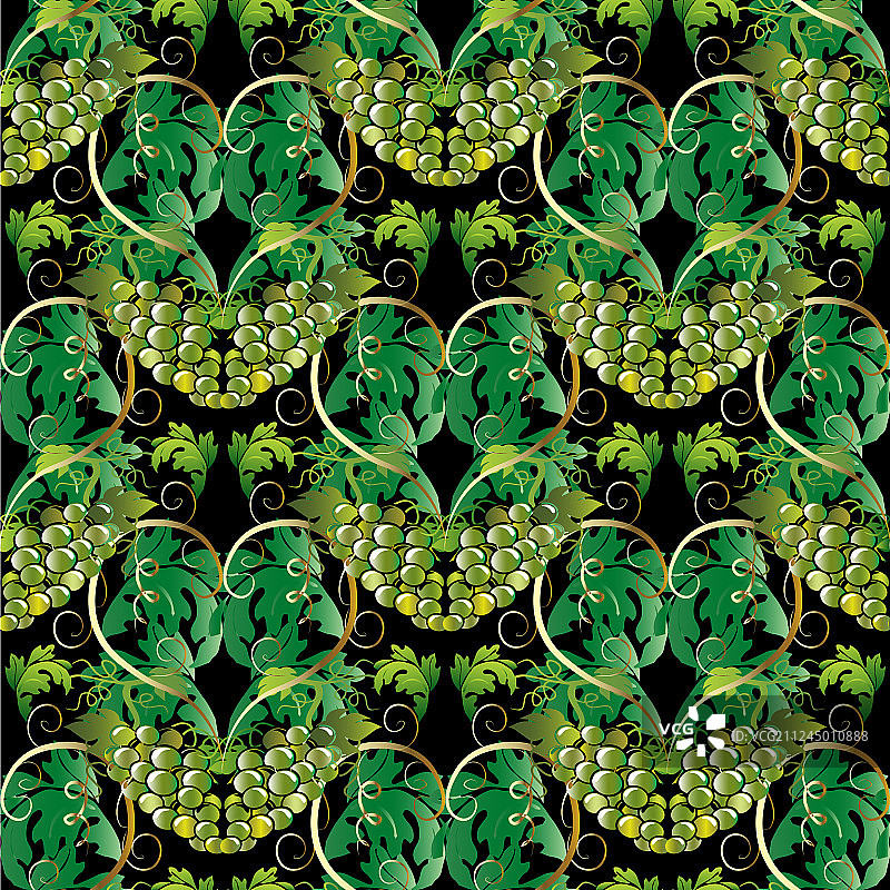巴洛克风格的葡萄簇无缝图案图片素材