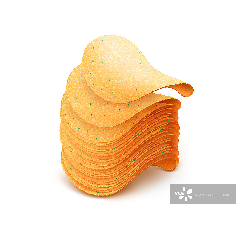 白色背景上的一堆薯片图片素材
