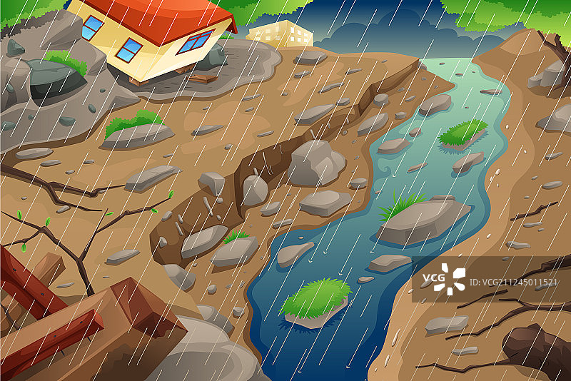 季风雨导致洪水和泥石流图片素材