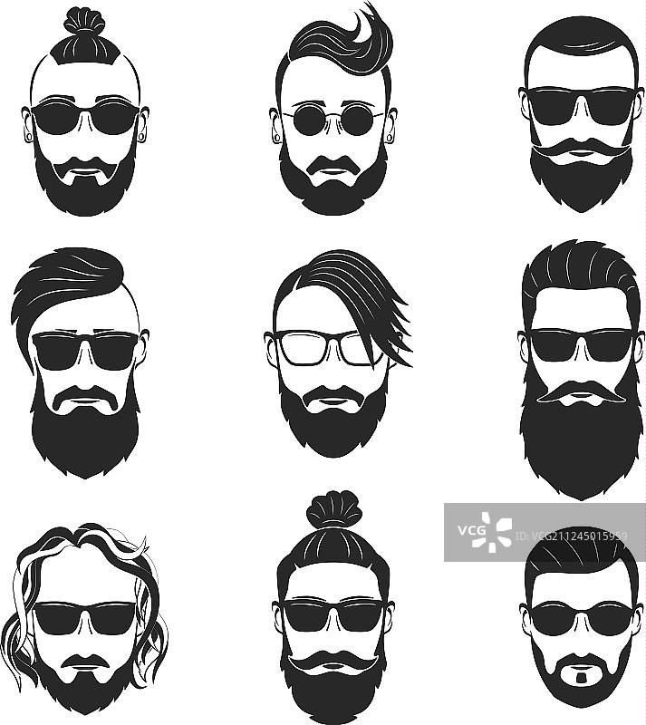 9个留着不同胡须的时尚男士图片素材