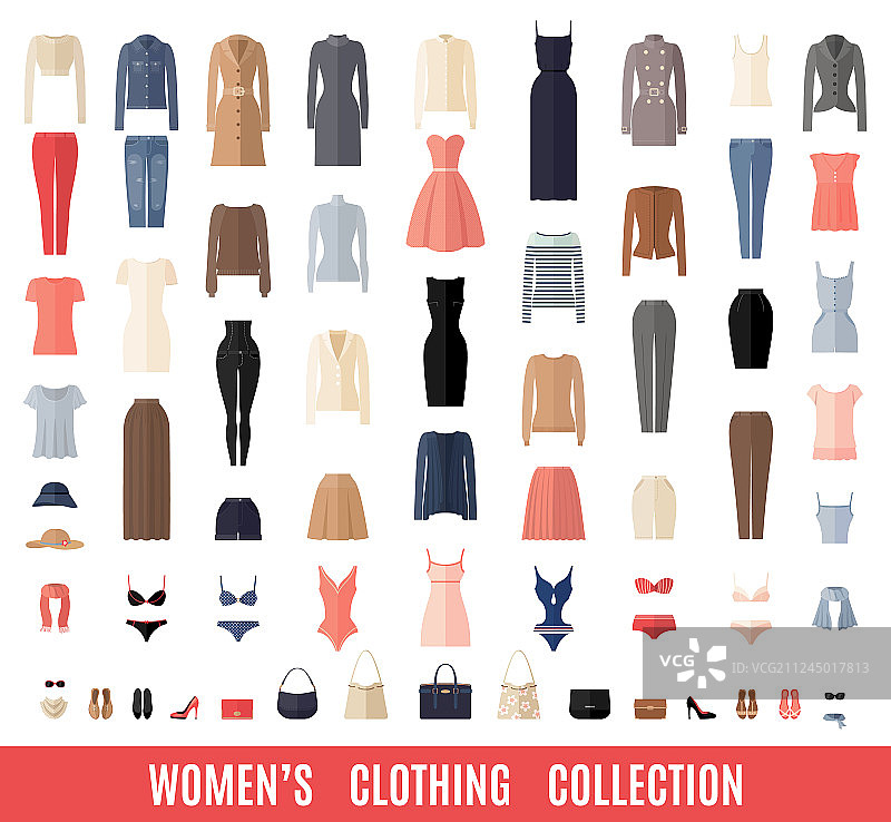 扁平风格女装图标合集图片素材