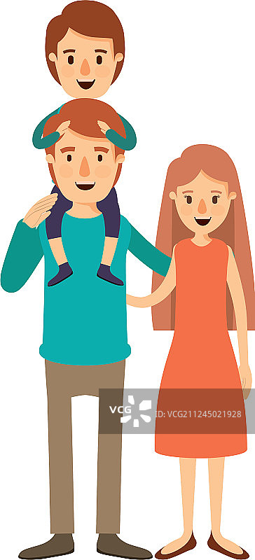 彩色漫画家庭母亲和父亲形象图片素材