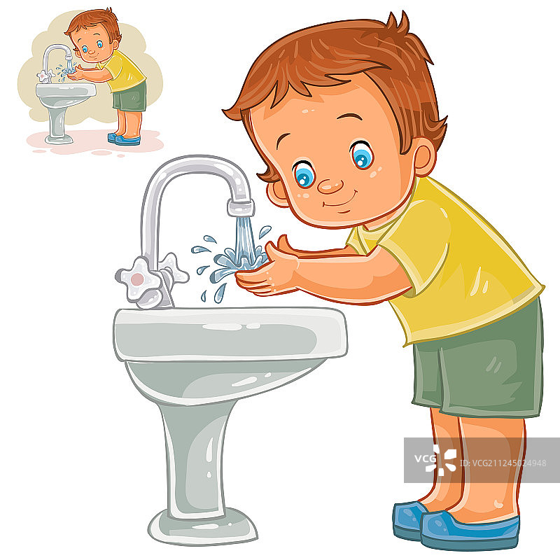 用水洗手的小男孩图片素材