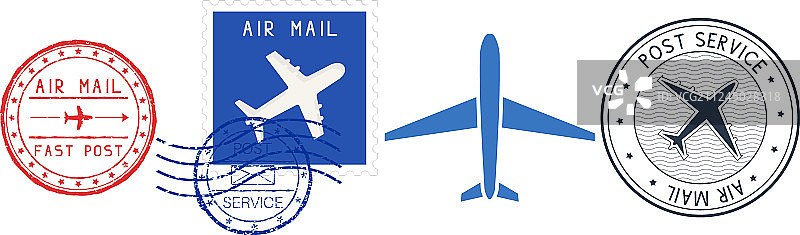 彩色邮政元素邮戳套装图片素材