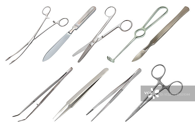 不同类型的手术器械套装图片素材