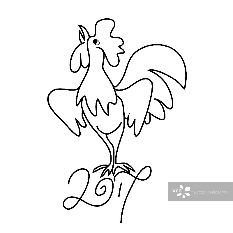 公鸡的黑色线条艺术素描图片素材