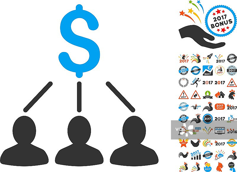 带有2017年奖金象形图的股东图标图片素材