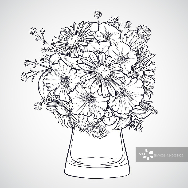 洋甘菊花和矮牵牛花花束图片素材