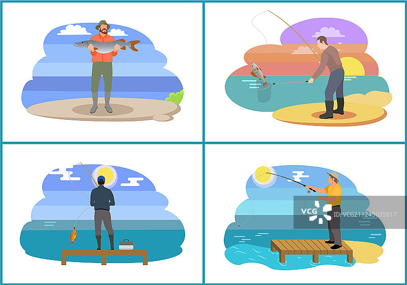 渔夫从平台和岸边钓鱼图片素材