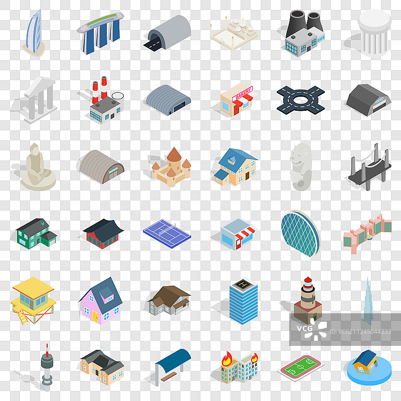 2.5D风格的公交车站图标集图片素材