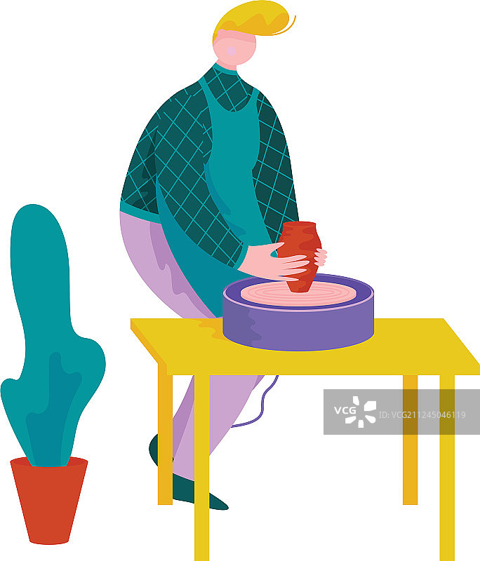 男陶瓷艺术家在陶器作坊制作陶瓷罐图片素材