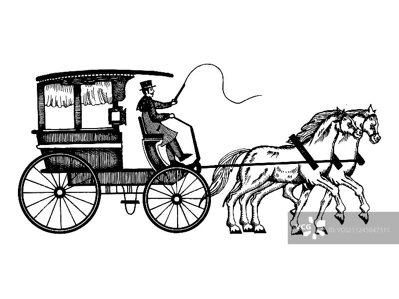 马车与马匹雕刻风格图片素材