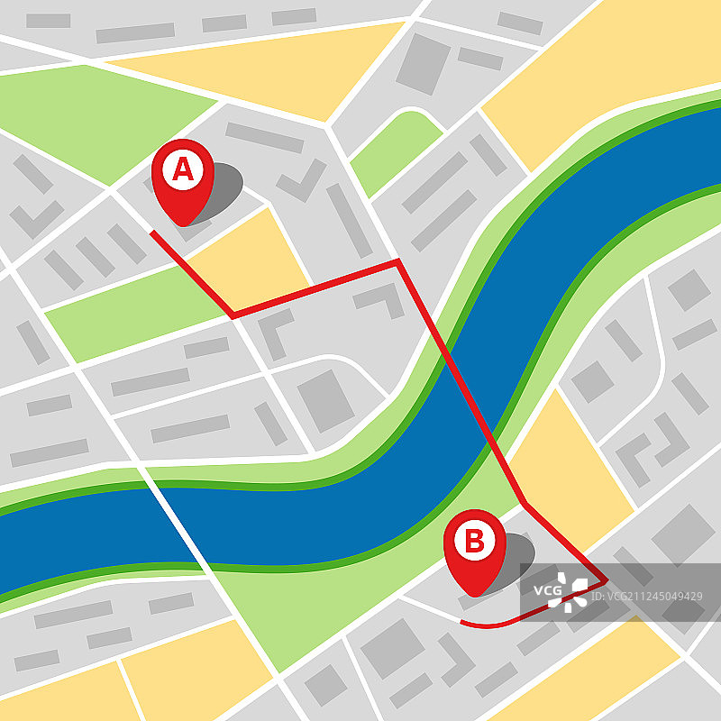 带河流的虚构城市地图图片素材