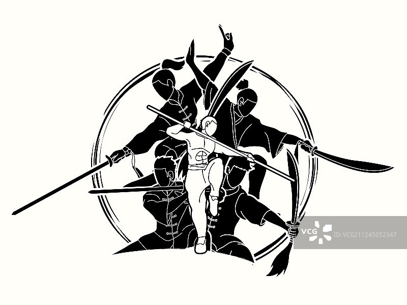 使用武器进行武术格斗的功夫战士图片素材
