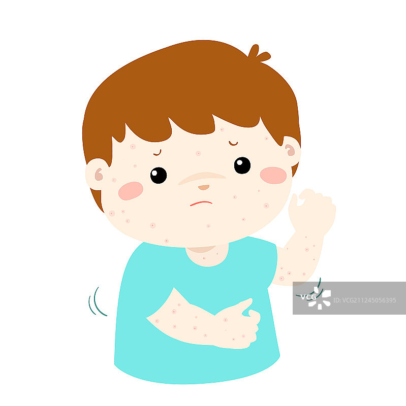 男孩在挠身上发痒的疹子图片素材