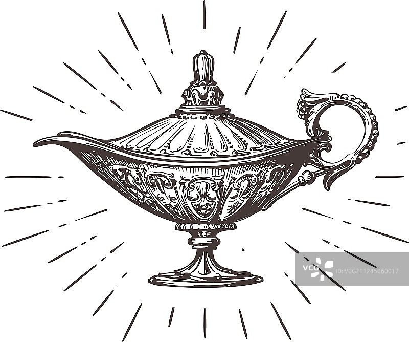 阿拉丁神灯复古素描图片素材