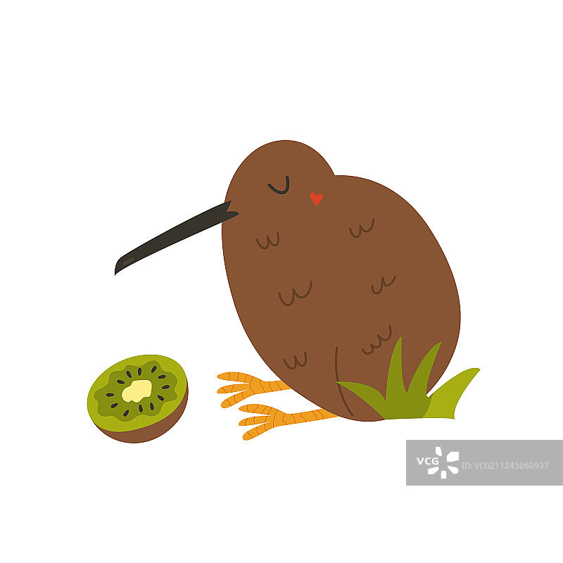 猕猴桃鸟和水果，隔离在白色背景上图片素材