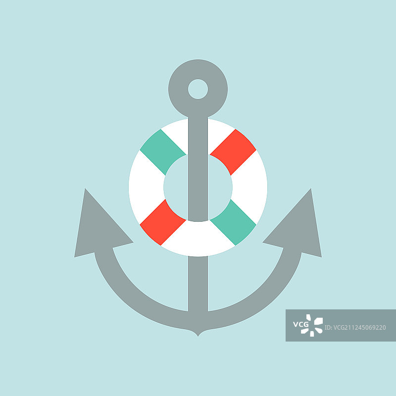 船锚和游泳圈航海图标扁平设计图片素材