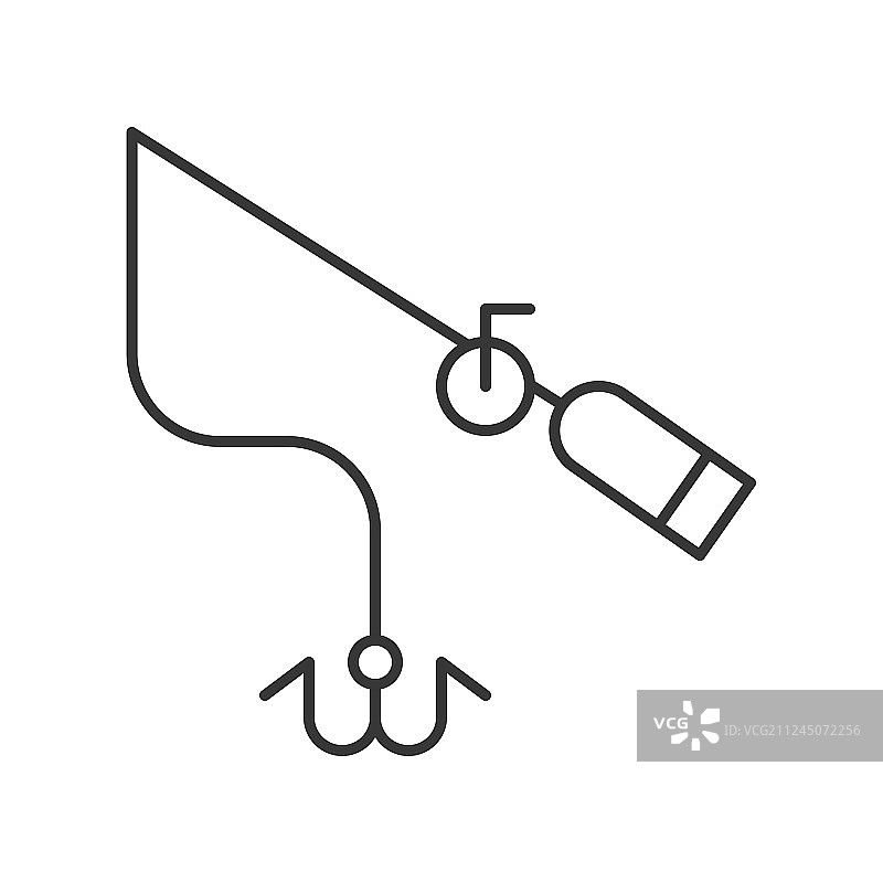 白色背景上的钓鱼竿轮廓图标图片素材