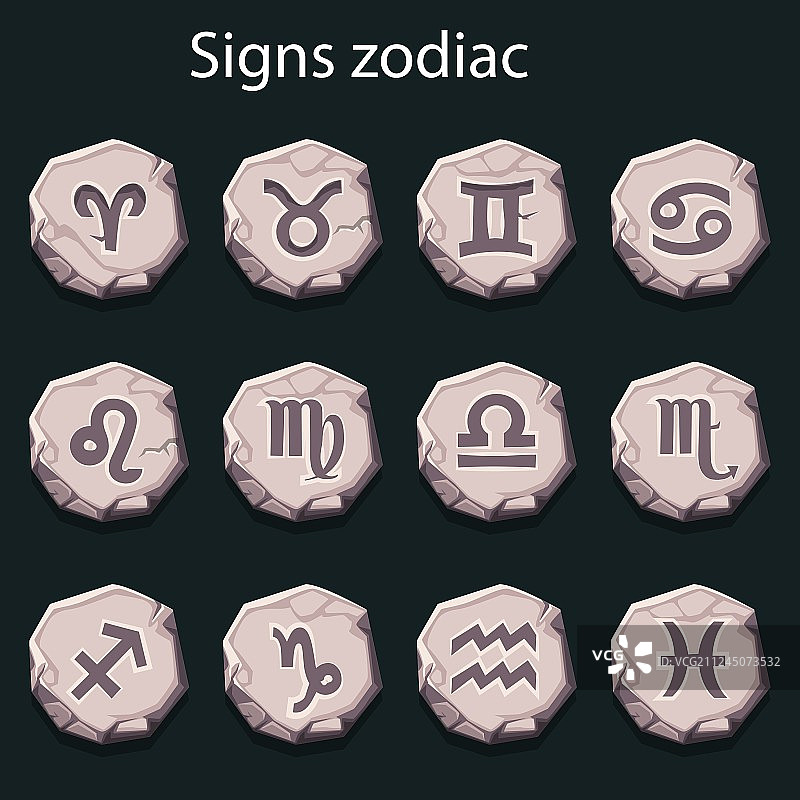 旧石头上的十二生肖标志图片素材