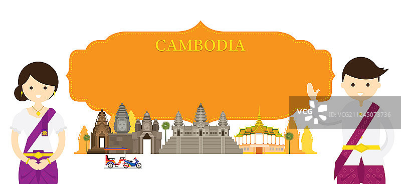 柬埔寨地标与传统服饰人物图片素材