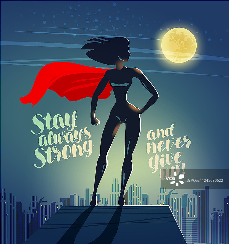 站在屋顶上的超级女英雄图片素材