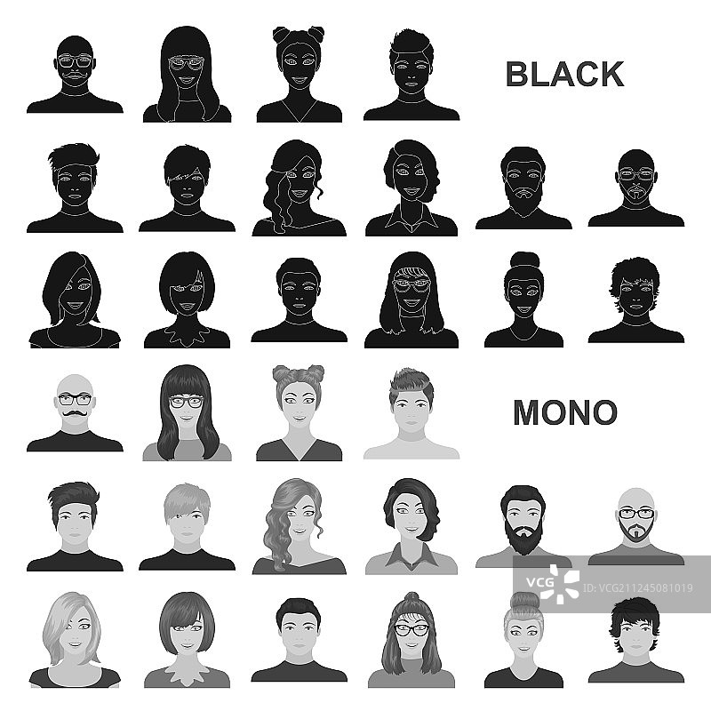 头像和面部黑色图标合集图片素材