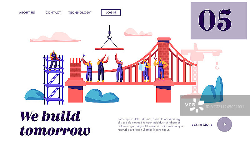 建筑工人用砖建造桥梁图片素材