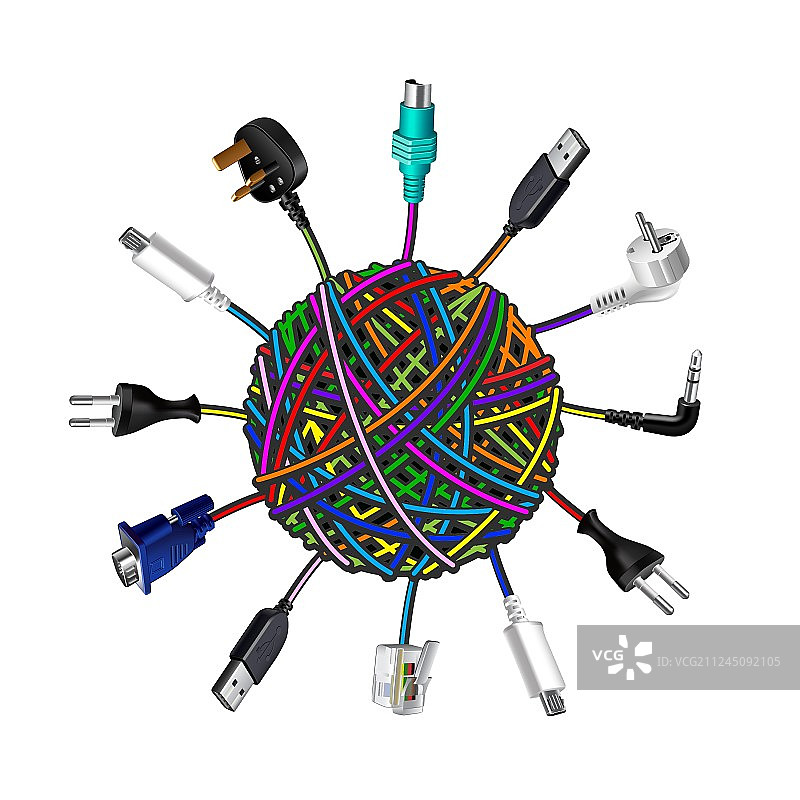 白色背景上缠绕的缆线图片素材