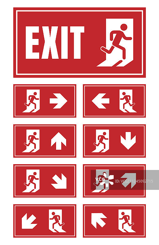 紧急消防出口标志，出口门标签图片素材