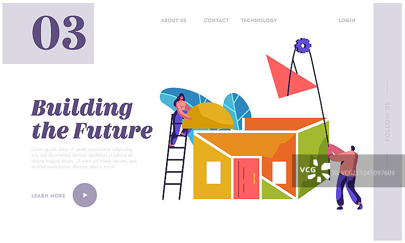 团队建设者建造新家着陆页图片素材