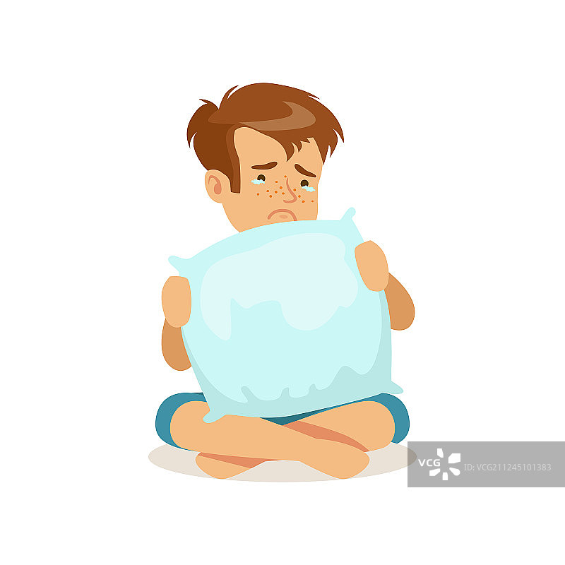 沮丧悲伤的男孩坐在地板上图片素材