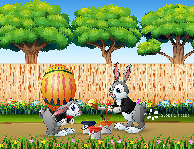 复活节快乐小兔子彩绘与彩蛋图片素材