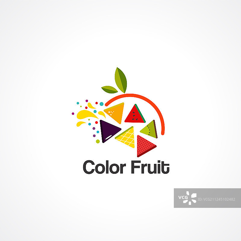 带树叶标志的电路板上的彩色水果图片素材