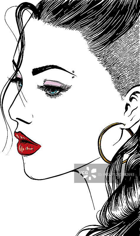 长黑发模特的脸部特写图片素材