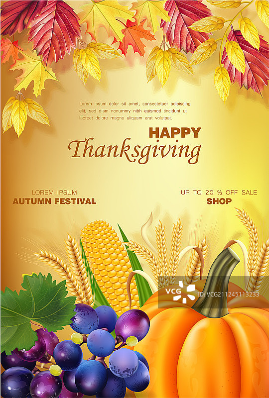 逼真南瓜感恩节菜单图片素材