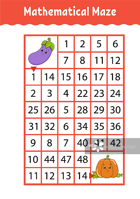 儿童数学迷宫游戏：趣味教育图片素材