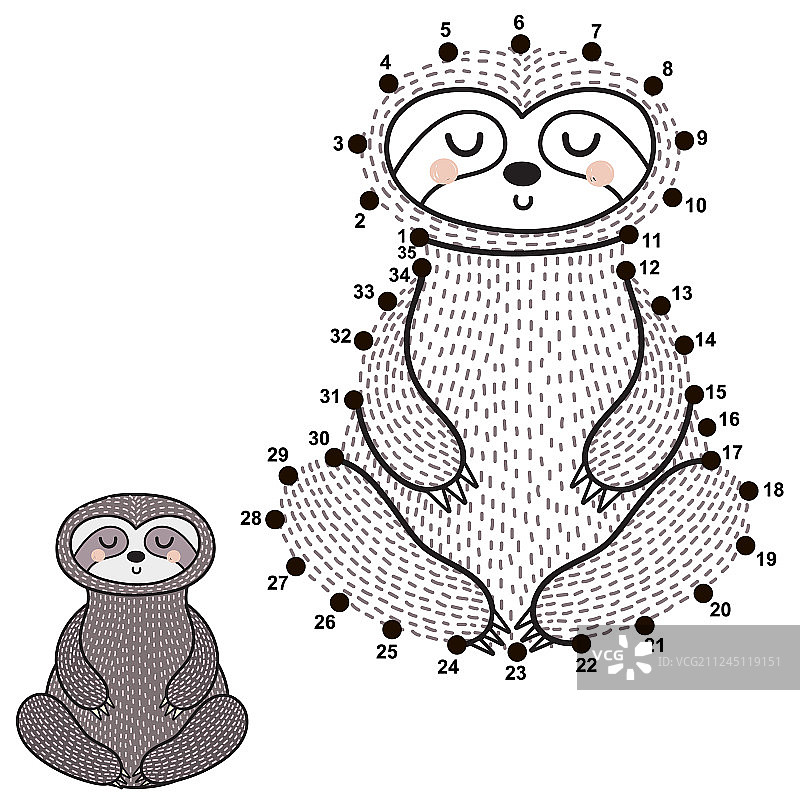 连接点绘制可爱的冥想树懒图片素材