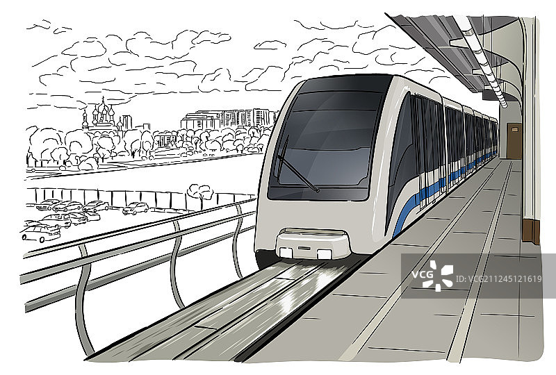 手绘莫斯科轻轨站图片素材